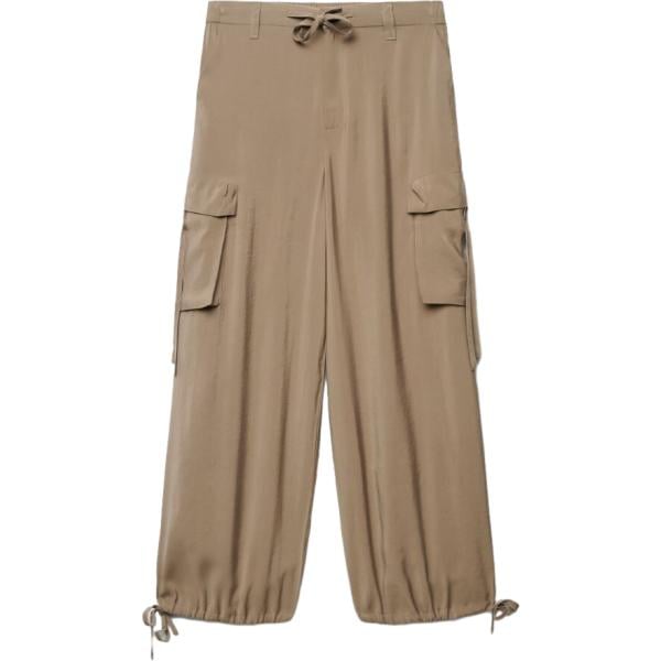 Pantaloni cargo da donna in marrone chiaro lungo con lacci in viscosa Terranova