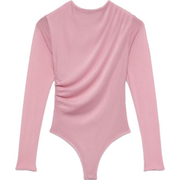 Corpo da donna con drappeggio in rosa chiaro con scollo a maniche lunghe con bottoni in poliestere Terranova