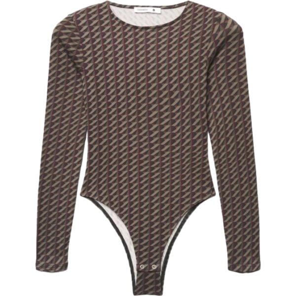 Corpo da donna in marrone scuro con stampe con scollo a maniche lunghe con bottoni Terranova