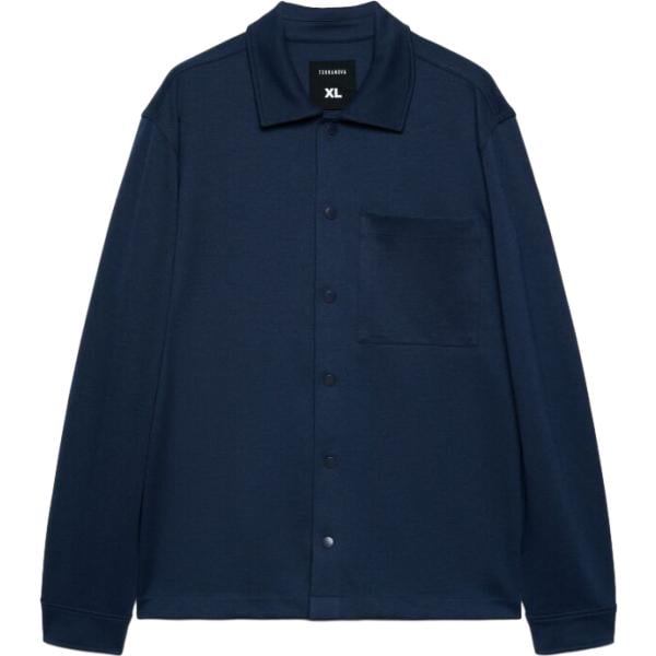 Camicia da uomo in blu scuro a maniche lunghe con bottoni in viscosa Terranova