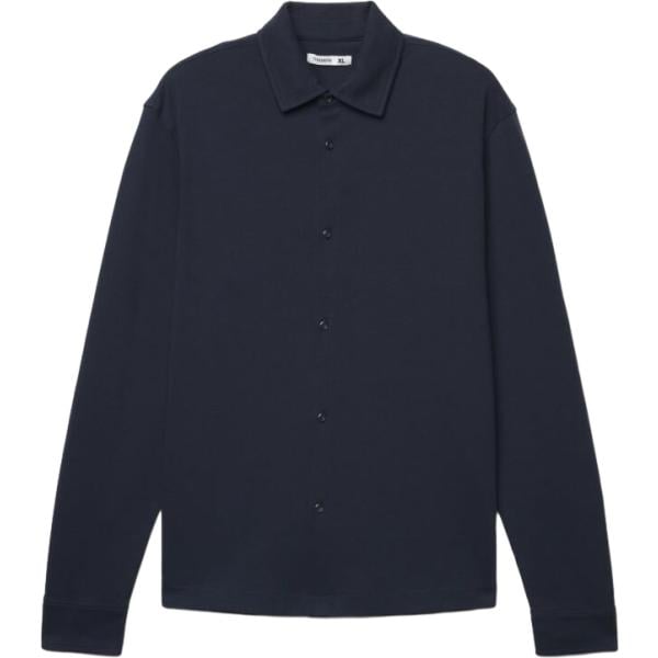 Camicia da uomo in blu scuro collo a punta a maniche lunghe con bottoni in cotone Terranova