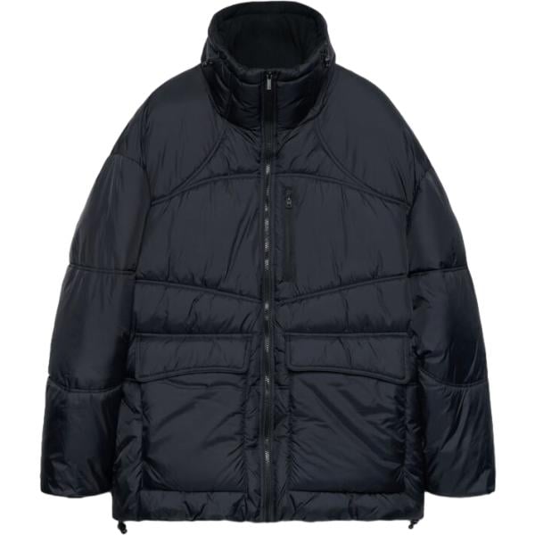 Giacca soprabito da uomo in nero pece collo alto a maniche lunghe con zip Terranova