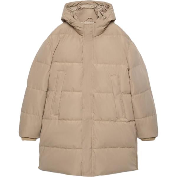 Piumino da uomo in beige sabbia collo con cappuccio lungo con zip Terranova