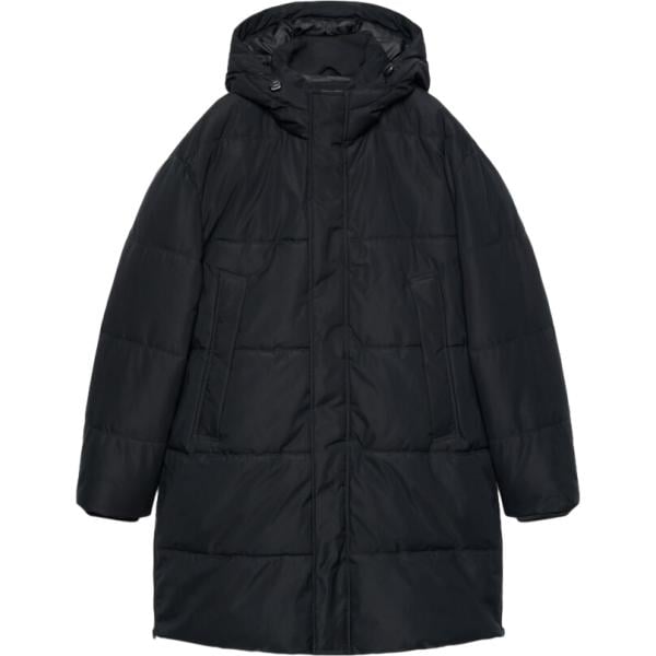 Piumino da uomo in nero pece collo con cappuccio lungo con zip Terranova