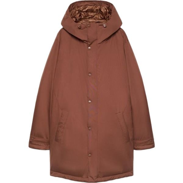 Parka da uomo in marrone scuro collo con cappuccio lungo a maniche lunghe con bottoni Terranova