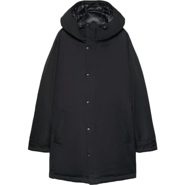 Parka da uomo in nero pece collo con cappuccio lungo a maniche lunghe con bottoni Terranova