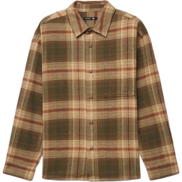 Camicia da uomo in marrone scuro a quadri collo classico a maniche lunghe con bottoni in cotone Terranova