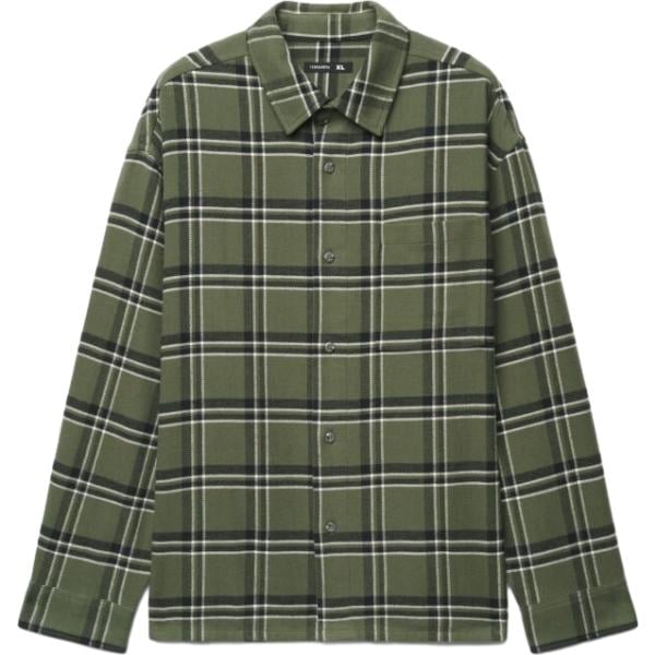 Camicia da uomo in verde oliva a quadri collo classico a maniche lunghe con bottoni in cotone Terranova