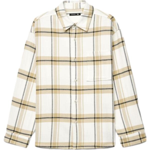 Camicia da uomo in bianco neve a quadri collo classico a maniche lunghe con bottoni in cotone Terranova