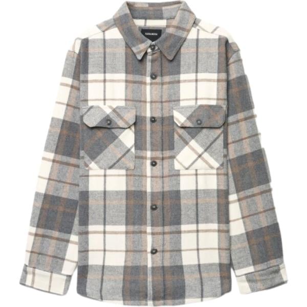 Camicia da uomo in grigio scuro a quadri a maniche lunghe con bottoni in lana Terranova