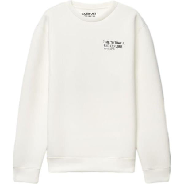 Felpa da uomo in bianco neve con stampe collo senza cappuccio maxi a maniche lunghe con zip in viscosa Terranova