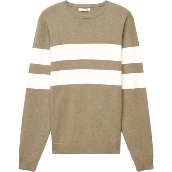 Maglione da uomo in beige sabbia a righe girocollo a maniche lunghe Terranova