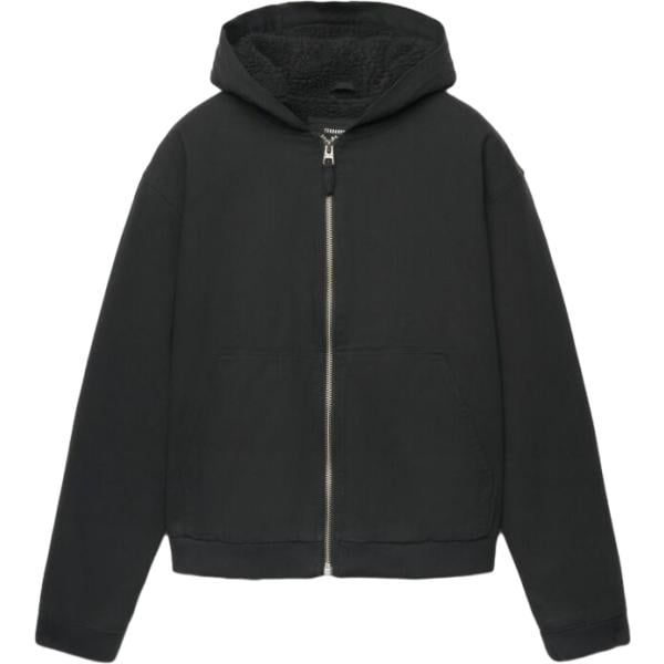 Giacca soprabito da uomo in nero pece collo con cappuccio con zip in cotone Terranova