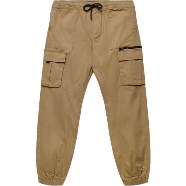 Pantaloni cargo da uomo in marrone chiaro con zip in cotone Terranova