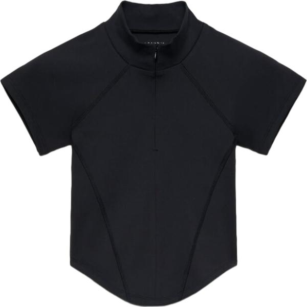 T-shirt sportiva da donna in nero pece collo alto a maniche corte con zip Terranova