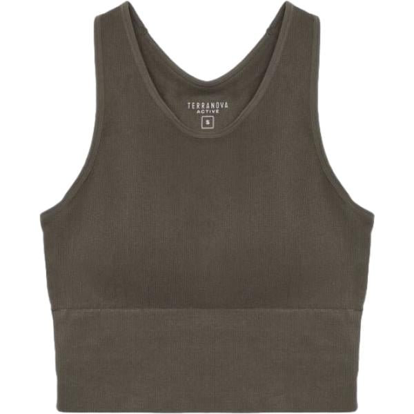 Top sportivo da donna in verde oliva con spalline senza maniche Terranova