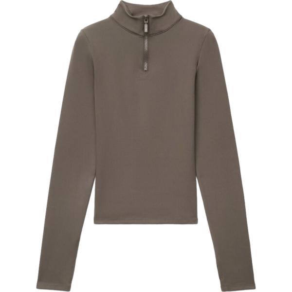 T-shirt sportiva da donna in verde oliva collo alto a maniche lunghe con zip Terranova