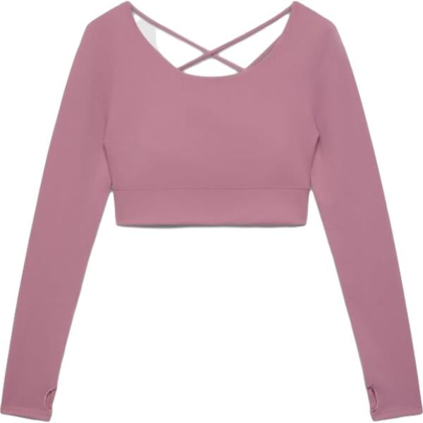 T-shirt sportiva da donna in rosa scuro con scollo corto a maniche lunghe con lacci Terranova