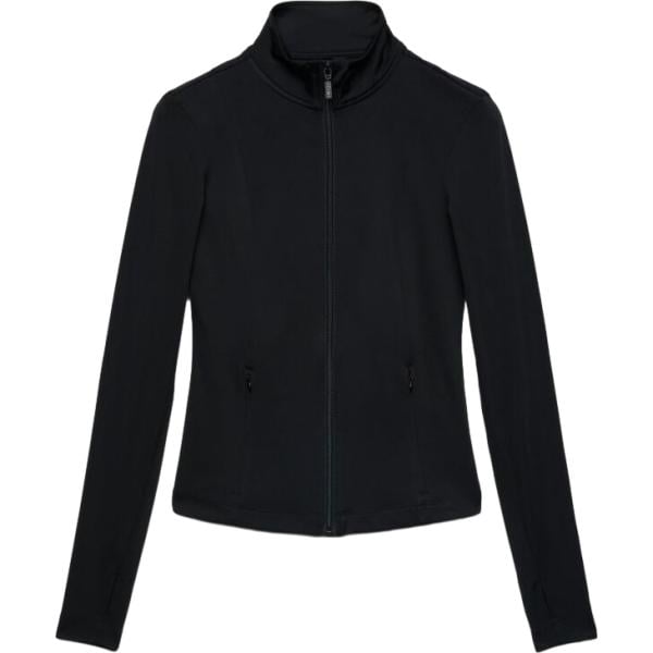 Felpa sportiva da donna in nero pece collo senza cappuccio a maniche lunghe con zip Terranova
