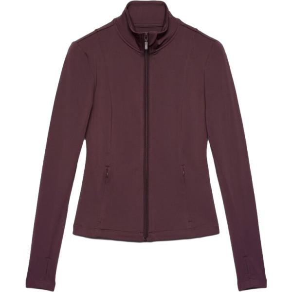 Felpa sportiva da donna in marrone scuro collo senza cappuccio a maniche lunghe con zip in poliestere Terranova