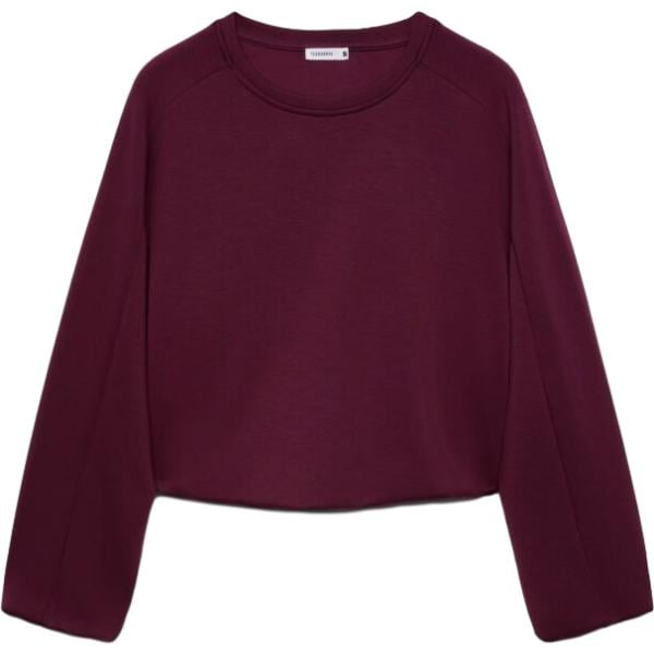 Felpa da donna in bordeaux collo senza cappuccio a maniche lunghe a vita alta con zip in viscosa Terranova