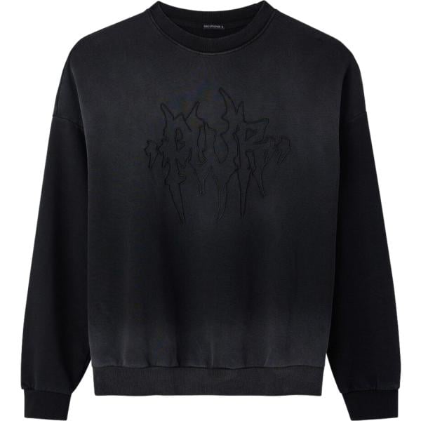 Felpa da uomo boxy in nero pece con stampe collo senza cappuccio a maniche lunghe con zip in cotone Terranova