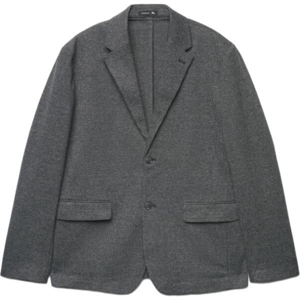 Giacca soprabito da uomo in grigio scuro a quadri lavorato a maglia collo con revers monopetto a maniche lunghe in viscosa Terranova