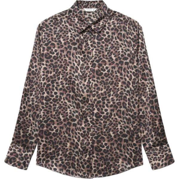 Camicia da donna in marrone scuro animalier a maniche lunghe con bottoni in poliestere Terranova Terranova