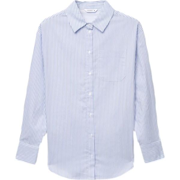 Camicia da donna in viola chiaro a righe collo a punta a maniche lunghe con bottoni in cotone Terranova
