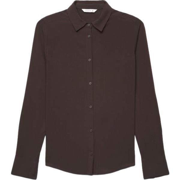 Camicia da donna in marrone scuro collo a punta a maniche lunghe con bottoni in viscosa Terranova