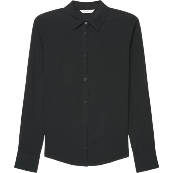 Camicia da donna in nero pece collo a punta a maniche lunghe con bottoni in viscosa Terranova