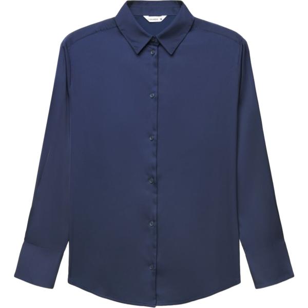 Camicia da donna in blu scuro collo a punta a maniche lunghe con bottoni Terranova
