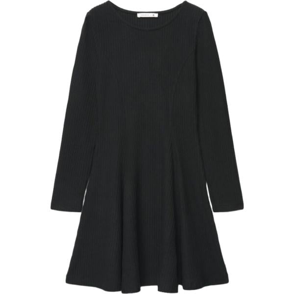 Vestito corto da donna in nero pece girocollo corto a maniche lunghe Terranova