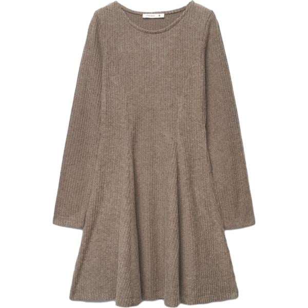 Vestito corto da donna in beige sabbia girocollo corto a maniche lunghe in poliestere Terranova