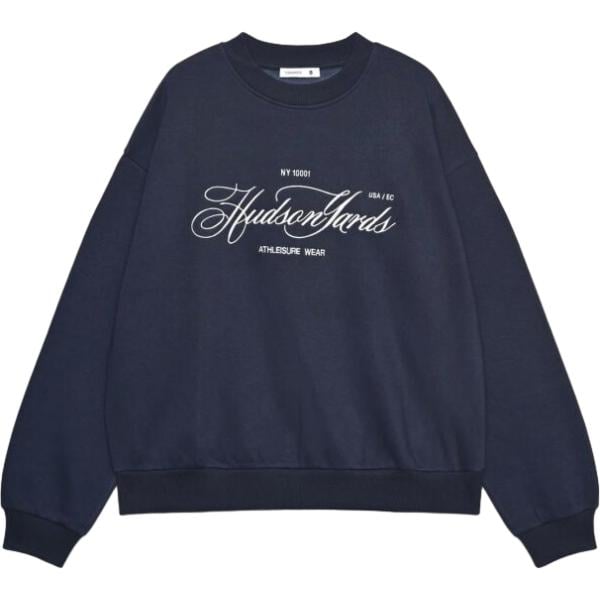Felpa da donna in blu scuro con stampe collo senza cappuccio a maniche lunghe con zip Terranova