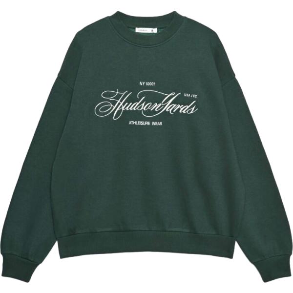 Felpa da donna in verde scuro con stampe collo senza cappuccio a maniche lunghe con zip Terranova