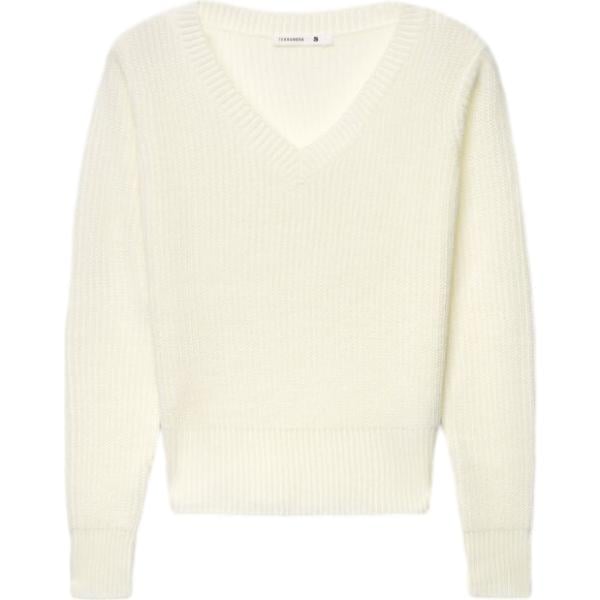 Maglione da donna in bianco neve collo a v a maniche lunghe Terranova
