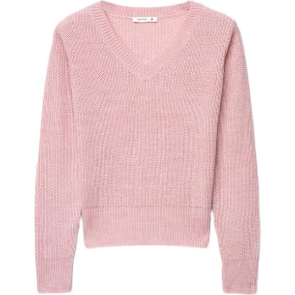 Maglione da donna in rosa scuro collo a v a maniche lunghe Terranova