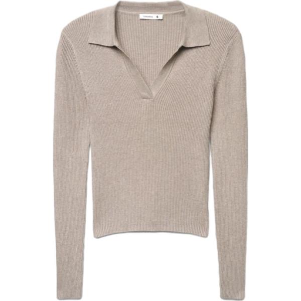 Maglione da donna in beige sabbia collo a polo a maniche lunghe in viscosa Terranova
