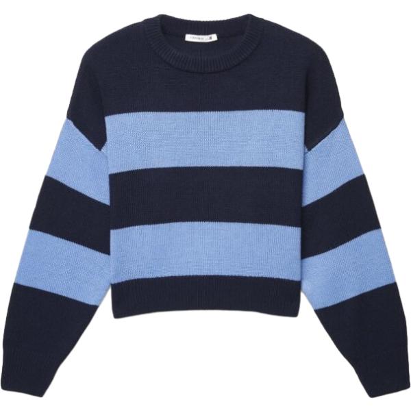 Maglione da donna in blu scuro a righe girocollo a maniche lunghe Terranova