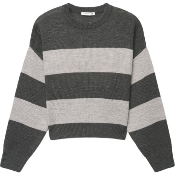 Maglione da donna in grigio scuro a righe girocollo a maniche lunghe Terranova