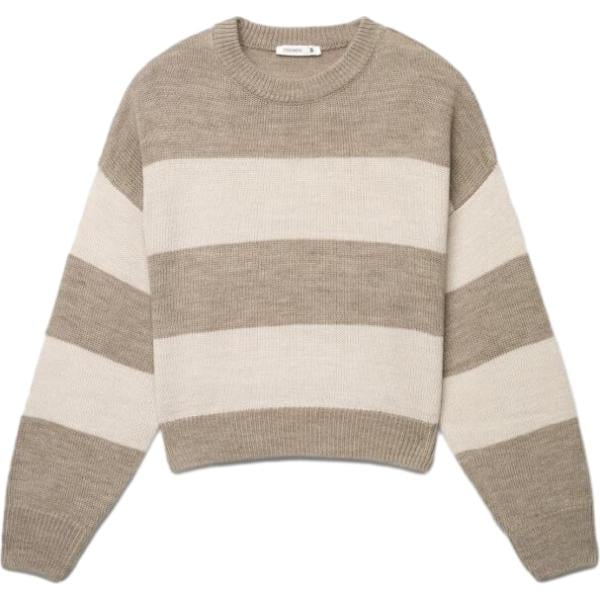 Maglione da donna in beige sabbia a righe girocollo a maniche lunghe Terranova