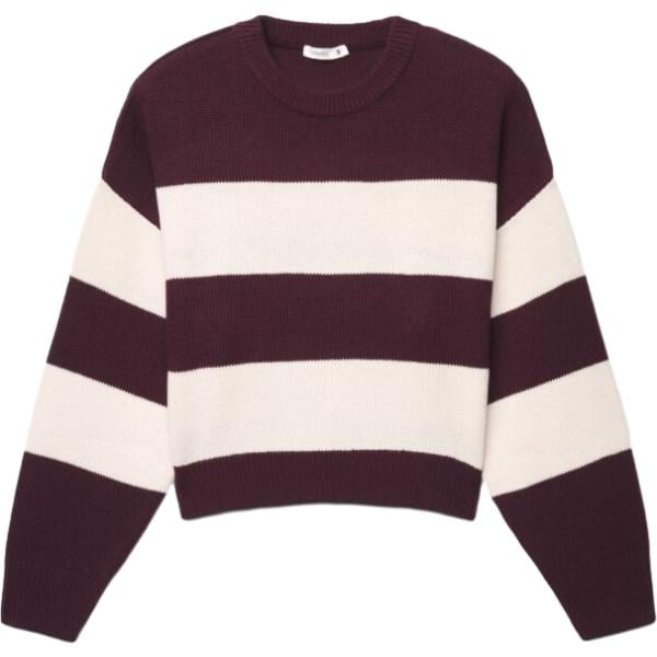 Maglione da donna in marrone scuro a righe girocollo a maniche lunghe Terranova