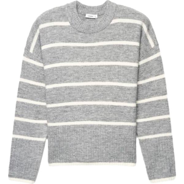 Pullover da donna in grigio chiaro a righe con scollo senza tasche a maniche lunghe in lana Terranova