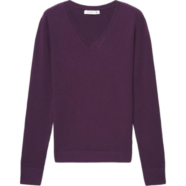 Maglione da donna in viola scuro collo a v a maniche lunghe Terranova