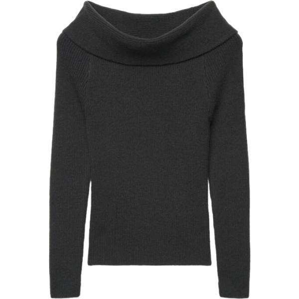 Maglione da donna in nero pece collo aperto a maniche lunghe Terranova