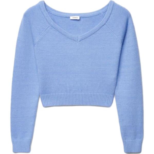 Maglione da donna in azzurro collo a v a maniche lunghe a vita alta in viscosa Terranova