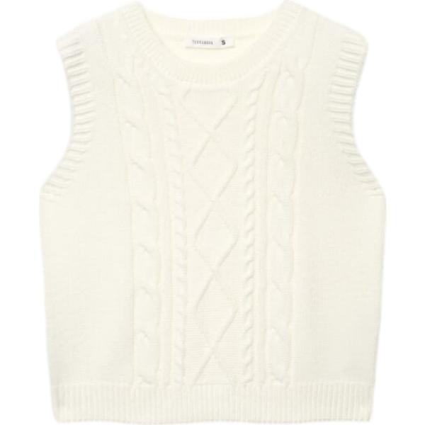 Maglione da donna in bianco avorio lavorato a maglia girocollo corto Terranova