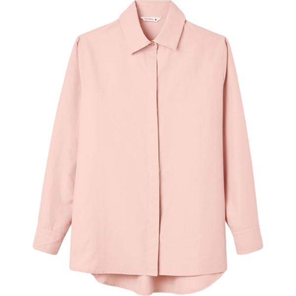 Camicia da donna in beige sabbia lungo a maniche lunghe in cotone Terranova