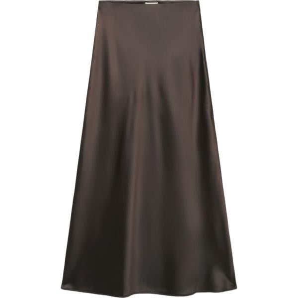 Gonna lunga da donna in marrone scuro senza tasche a vita alta con cinturino in poliestere Terranova